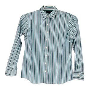 Land's End Women's Button-up Shirt Top SZ‎ 8 Medium Striped Cotton